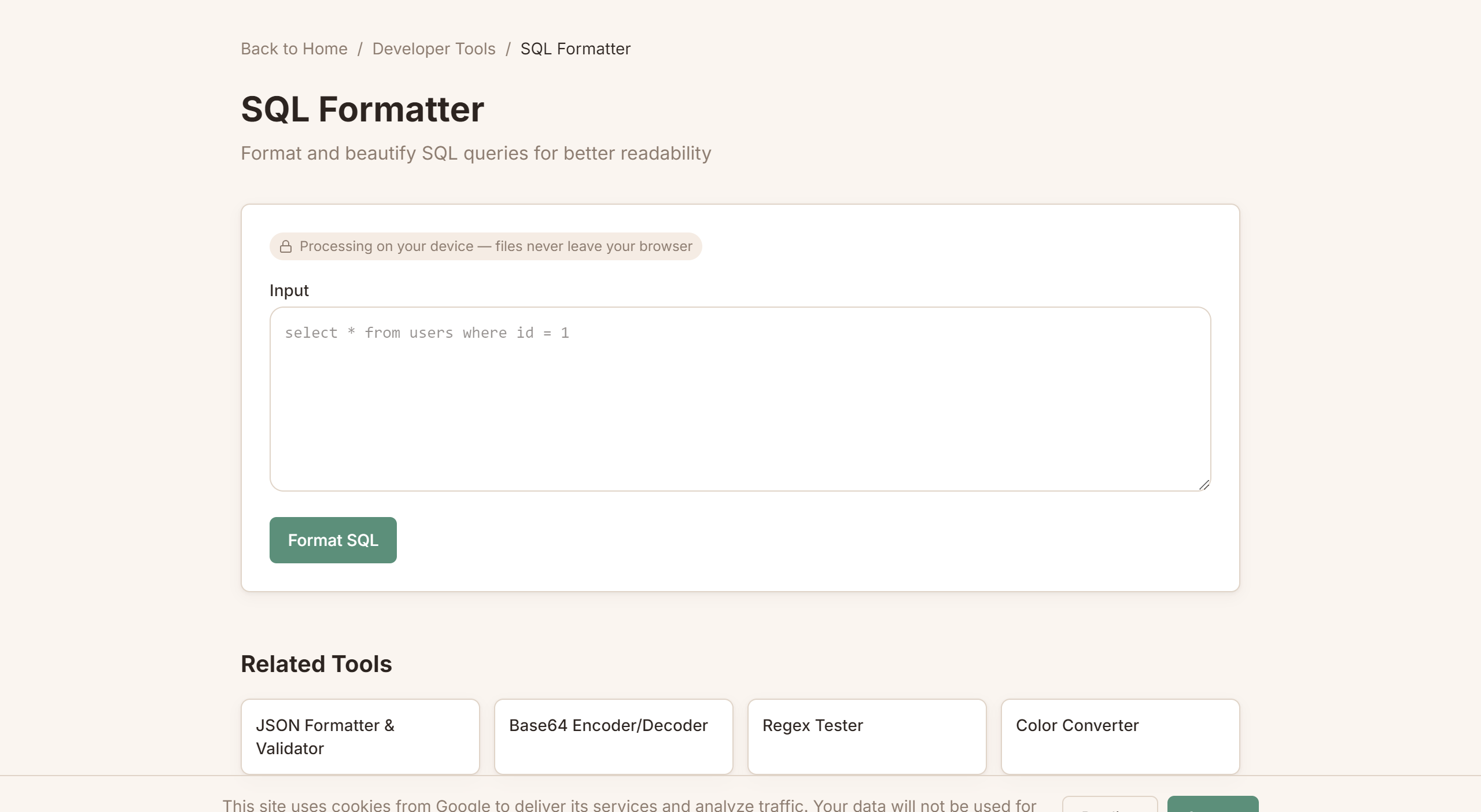Format SQL Queries Online: Best Practices and Tools — ToolboxPro screenshot